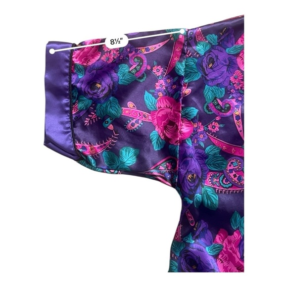 Jo Intimates casual purple floral pajama top Medium short sleeve button down - Picture 2 of 13